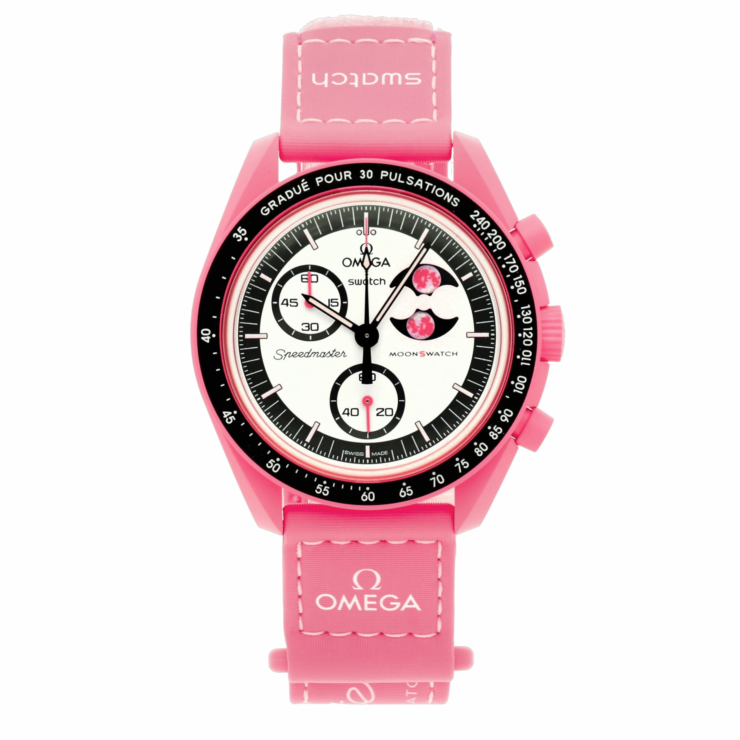 時計 MISSION PINK MOONPHASE SO33P700 新品】オメガ×スウォッチ 時計 ミッション トゥ ザ ピンク ムーン